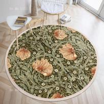 Wiliam Morris Rug green Leafy Floral Carpet vintage Style Accent Rug-washable Round Rug Mat-boho Home Decor Circle Mat 60X60cm