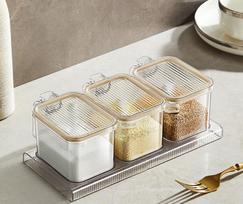 Kitchen Storage Containers Set with Handles Airtight Spice Jars Moisture Proof Dust Proof Household Seasoning Box Set with Tray and Spoon one size kava