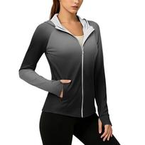 Women's Lightweight Zip-Up Hoodie with Hood Pockets Long Sleeve Gradient Print Sun Protection Jacket for Outdoor Activities M juoda