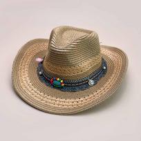 Bohemian Foldable Cowboy Hat Men'S And Women'S Sunshade Outdoors Seaside Breathable Straw Hat 56-58cm chaki