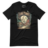 Aye Aye Captain! Pirate Ship Treasure Map Skull Vintage Retro Graphic Tee Shirt S įvairiaspalvis