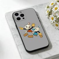 Cute CupHead And MugMan Phone Case For iPhone 17,16,15,14,13,12,11 Plus,Pro Max,SE4Soft Silicone Black Cover iPhone16e