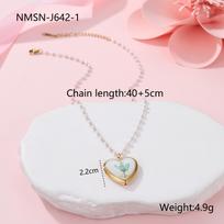 GEMCHIC Women's Heart Locket Necklace with Imitation Pearl Chain, Stainless Steel Enamel Flower Butterfly Pendant