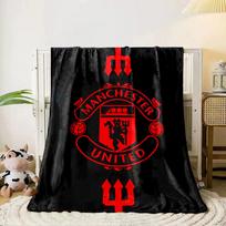 A red Manchester United emblem with tridents on a black background. for all seasons blanket lunch break throw gift 80cm x 120cm