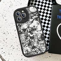 Šaunus juodas grafiti telefono dėklas, kietos odos, skirtas iPhone 16 15 14 13 12 Mini 11 14 Pro Max Xs X Xr 7 8 Plus, Fundas iPhone 15pro max