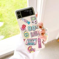 For Samsung Galaxy Z Flip 4 3 Case Fashion Labels Painted Bracelet Transparent Shockproof Hard Back Cover For Samsung Flip3 Case For Samsung Z Flip 3