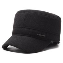 Middle-Aged and Elderly Cap Men's Woolen Flat Cap Autumn Winter Warm Father's Cap Thick Ear Protection Cap juoda
