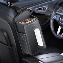 Leather Car Seat Side Storage Bag Hanging Auto Seat Organizer Tissue Bag Water Cup Holder Mesh Storage Pocket Car Storage Box