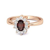 Garnet Classic Halo Ring - 925 Sterling Silver Rose Gold Vermeil 7 ryškiai rožinė