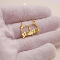 Skaitymo knygų pakabukas ant kaklo moterims Nerūdijančio plieno knygų kirmėlės studento papuošalas Choker grandinėlės kaklo papuošalas Knygų mylėtojų papuošalai