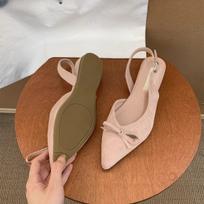 Beautiful French pointed single shoes women's slope heel 2025 spring and summer new bow fairy retro empty bag head sandals 35 rožinė