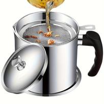 1.4L Oil Strainer Pot Fine Mesh Fast Filtering with Lid Stainless Steel Frying Bacon Fat Oil Storage Container Kitchen Supplies