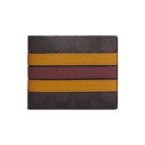 Coach 3 In 1 Wallet With Multiple Card Slots Striped Coated Canvas And Smooth Calfskin Card Holder Men Wallets Peach-Blossom Buttercup 3008-QBUOR Basic Set (Bag+Dust Bag)