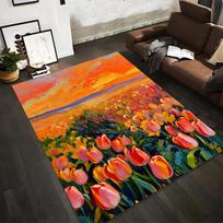 Colorful Tulip Field Sunset Design Carpet for Living Room Decor Suitable for use as an anti-slip for living room bedroom sofas 40x60cm( 15x23in )