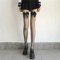 JK Costumes Women Sexy Thigh High Fishnet Stockings Lolita Girls Gothic Punk Transparent Over Knee Red Wide Edge Long Socks