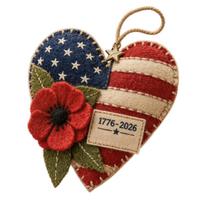 Patriotic Heart Shaped Felt Ornament Set Embroidered Poppy Flower Craft Memorial Day Keepsake Handmade Decoration 1776-2026 Flag Design