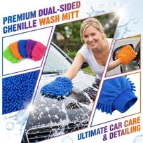 Microfiber Chenille Car Wash Gloves Double Sided Cleaning Mitt Durable Soft Material for Vehicle Detailing and Household Dusting One Size geltona