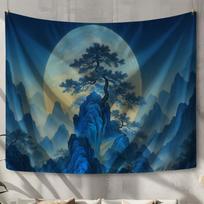 Mysterious Blue Moon Bonsai tapestry 75x100 juoda
