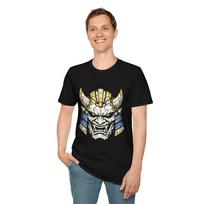 Japanese Oni Mask Samurai Demon Helmet Battle Damage Unisex Softstyle T-Shirt S įvairiaspalvis