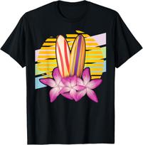 Surfing Surfboard Vaporwave Floral Sunset Flower T-Shirt S įvairiaspalvis