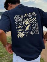 Men's Surf T-Shirt Tropical Beach Graphic Tee Black Yellow Print Casual Fit Top S įvairiaspalvis