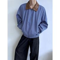 Men's Loose Fit Zip Up Casual Jacket With Checkered Pattern And Contrast Collar M mėlyna