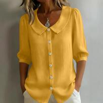 Boho palaidinukės moterims Mygtukais užsegamos palaidinės moterims JK Trumpomis rankovėmis palaidinukės moterims Moteriškos palaidinukės Moteriški drabužiai XL geltona
