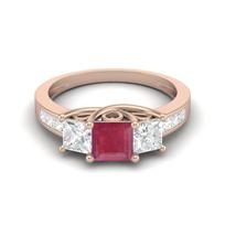 2.8 Cts Square Cut Halo Three Stone Ruby 925 Sterling Silver Rose Vermeil Engagement Women Ring 11