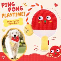 Plush Dog Toy Ping Pong Paddle Shape Durable Chew Toy with Crinkle Sound Interactive Pet Toy for Small Medium Dogs One Size raudona