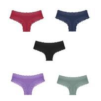 Allofme 5Pcs/Kit Lace Thongs for Women Sexy Low-Rise G-String Breathable Lingerie Sexy Thong for Female Panties T-Back Hollow Out Floral Panties S