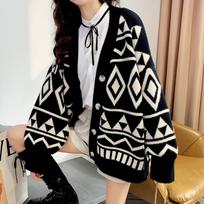 V Neck Knitted Cardigan Sweater Jacket Women's Spring Autumn Winter Long Sleeve Thickened Loose Outer Wear Coats Office Casual Simple Clothing one size juoda