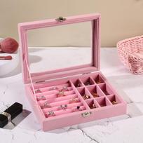 Skaidri papuošalų organizatoriaus dėžutė su užraktu ir langeliu auskarams, karoliukams ir kt. 20 x 15.2 x 4.6 cm