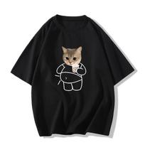 2025 New Summer Cute Kitten Print Shortsleeved Tshirt Couple Clothes Ins Korean Version Versatile Trendy Top for Women S