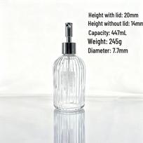 High-Value 447ml Refillable Glass Bottle for Hand Sanitizer, Shampoo & Shower Gel – Transparent, Press-Type.