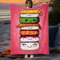 1pc Japanese Sushi Plush-Soft Flannel Throw Blanket  Heavyweight All-Season Cozy - Cute Anime Sushi Roll Design with Mak 130x150cm51x59in