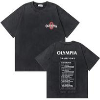 Summer Fashion Trendy Tee Washed Vintage Olympia Gym Skeleton Fitness Double Sided Print Tshirt Men Women Causal Cotton T Shirts Men Women Vintage Top L