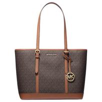 MICHAEL KORS petinė rankinė Lagaminų serija Jet Set Travel Klasikinė Presbiopijos rašto Kasdienė Madinga Didelės talpos Totas Totas Pirkinių Drobė Susiūta ruda