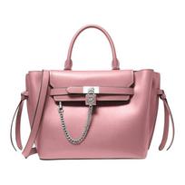 MICHAEL KORS Hamilton Legacy Silver Metallic Leather Shoulder Crossbody Handbag Women's Dark Pink sidabras