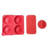 3 Piece Foldable Silicone Burger Patty Mold Set with Plastic Divider and Press for Uniform Meat Patties Cooking Tool raudona