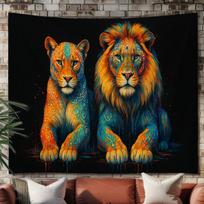Mandala Lion tapestry 75x100 juoda