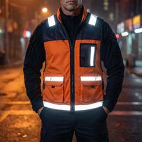 Men Work Utility Vest with Reflective Strips Multi Pocket Zipper Front High Visibility Safety Patrol Emergency Training Vest XXXXL šafranas