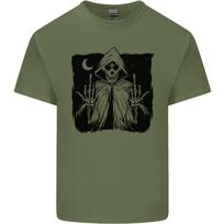 Grim Reaper Finger Flip Skull Biker Funny Mens Cotton T-Shirt Tee Top S įvairiaspalvis