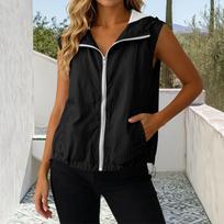 Women Sleeveless Zip Up Hooded Vest Jacket with Pockets Lightweight Casual Outerwear Drawstring Hem Design S juoda