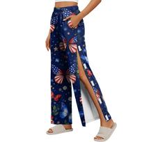 Women Independence Day Print Side Velcro Closure Easy Open Post Surgery Recovery Care Long Pants Elastic Waistband Soft Fabric XL