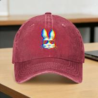 Bunny Trippy Vaporwave Easter Techno Rave EDM Music Party Casual Baseball Cap For Unisex-Teens Summer Hiking Fishing Trucker Hat One Size