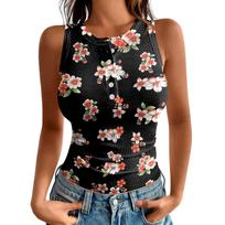 Womens Spring Tops Sleeveless Printed Tank Summer Shirts for Women Button Front Design Casual Style Lightweight Fabric L juoda