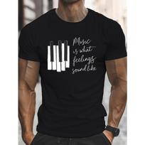 European Sizes Men'S Casual Crew Neck T-Shirt with Simplified Piano Keyboard Print,Slight Stretch, Regular Fit, Lightweight Summer Top - 150gsm S įvairiaspalvis