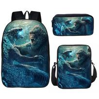 Godzilla Vs. King Kong 2Godzillax Kongthenew Student Schoolbag Satchel Pencil Case Three-Piece Set Backpack