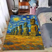 Colorful Abstract Carpet with Moai Statues and Starry Sky Design Suitable for use as an anti-slip for living room bedroom sofas 40x60cm( 15x23in )