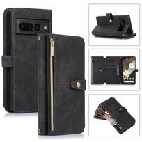 Kryžminio korpuso dirželis Flip Leather Wallet telefono dėklas, skirtas „Google Pixel 8 Pro 7 7A 6 6A“ su užtrauktuku, kelių kortelių lizdo telefono krepšys, skirtas „Pixel 8Pro 7Pro 6Pro“ Google Pixel 6 juoda